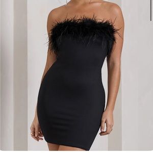 Club L London stop the show| black feather trim bandeau mini dress